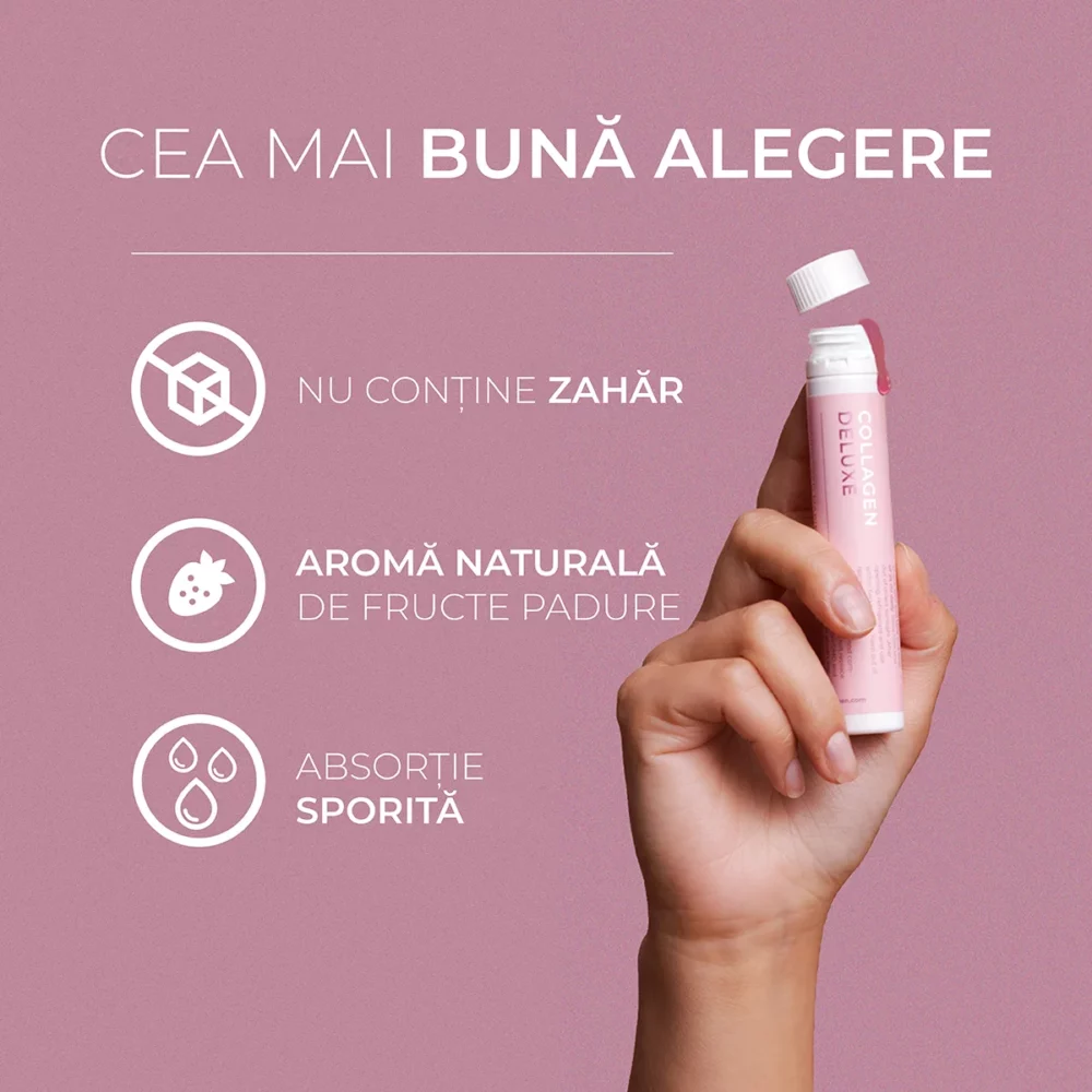 Colagen Deluxe – 30 Shots – Colagen Marin Hidrolizat Lichid Tip 1 si 3 cu 12.500 mg + Acid Hialuronic 75 mg + Biotina 5000 mcg + MSM 125 mg + Zinc + Siliciu + Vitamine