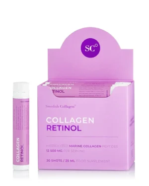 Colagen Retinol – 30 Shots – Colagen Marin Hidrolizat Lichid Tip 1 si 3 cu 12.500 mg + Retinol 800 mcg + Acid Hialuronic 75 mg + Biotina 5000 mcg + MSM 125 mg + Zinc 10 mg + Siliciu 25 mg + Vitamine